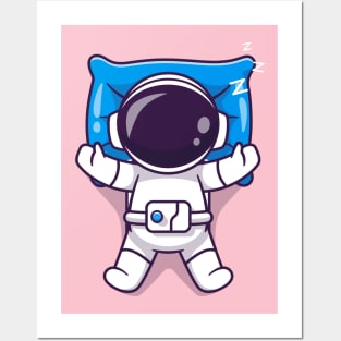 Cute Astronaut Sleeping On Pillow Cartoon Posters and Art